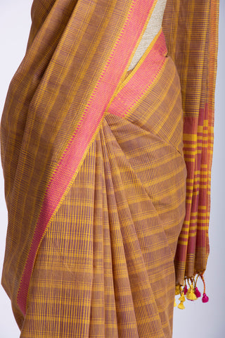 Ikkat cotton saree with  horizontal stripes