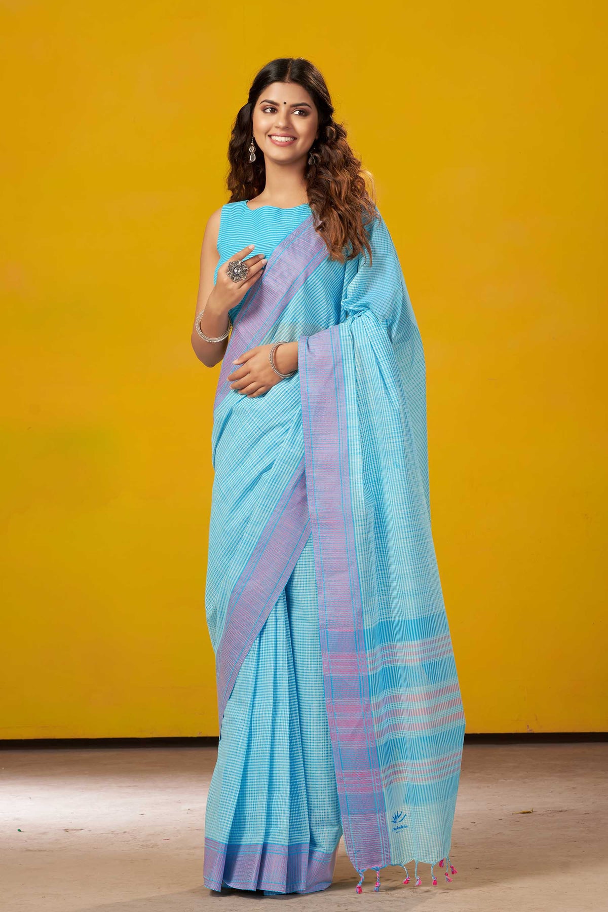 Ikkat Cotton Saree With Horizontal Stripes