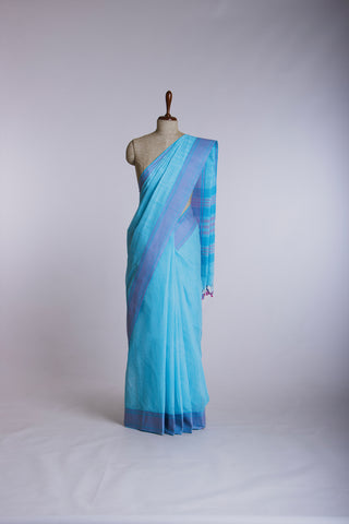 Ikkat Cotton Saree With Horizontal Stripes