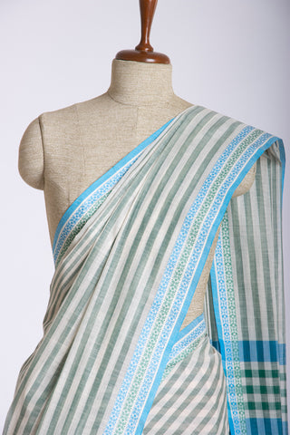 Kanchi cotton saree with lines print with texture