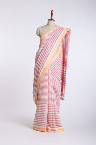 Kanchi cotton saree with lines print with texture