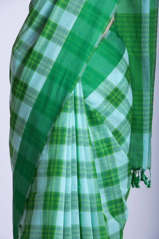 Kanchi Cotton Checks Printed Saree With Texture.