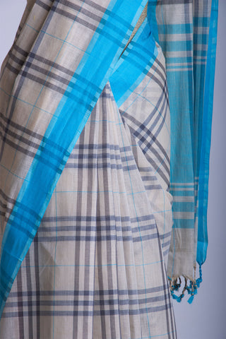 Kanchi cotton checks saree with texture