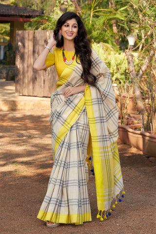 Kanchi cotton checks saree with texture