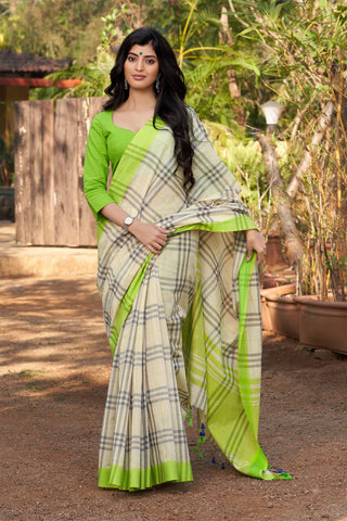 Kanchi cotton checks saree with texture