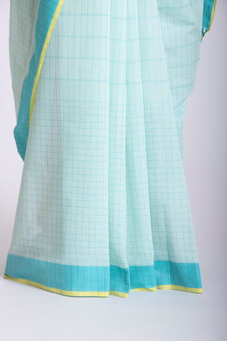 Kanchi Cotton Checks Printed Saree With Texture.