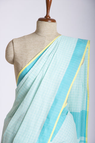 Kanchi Cotton Checks Printed Saree With Texture.