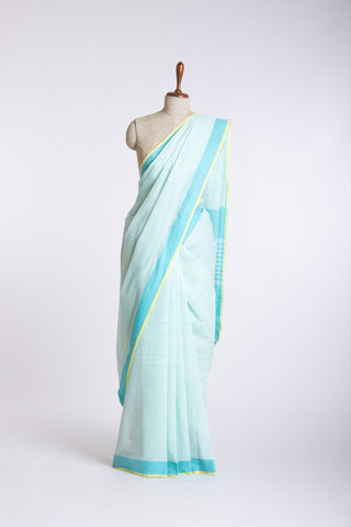 Kanchi Cotton Checks Printed Saree With Texture.