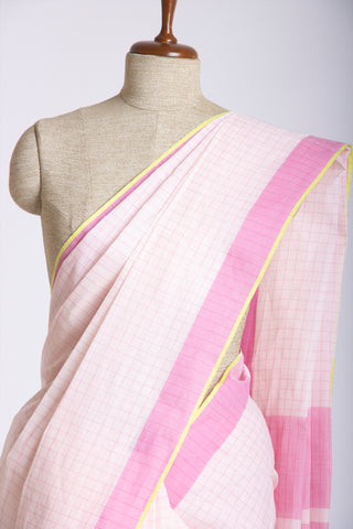 Kanchi Cotton Checks Printed Saree With Texture.