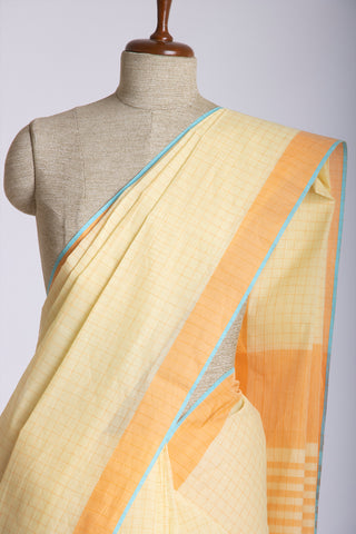 Kanchi Cotton Checks Printed Saree With Texture.