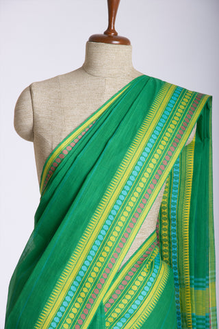 Kanchi Cotton Weaving Border Saree With Stripes Print.