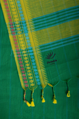 Kanchi Cotton Weaving Border Saree With Stripes Print.