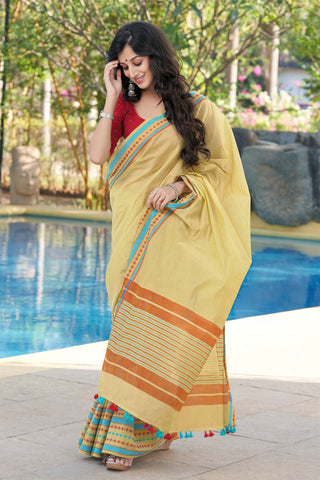 Kanchi cotton plain saree with texture