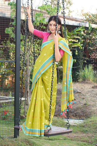 Kanchi cotton butta weaving saree with texture