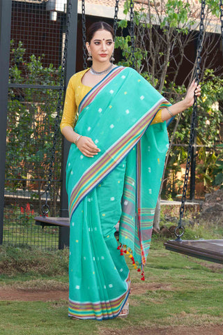 Kanchi cotton butta weaving saree with texture