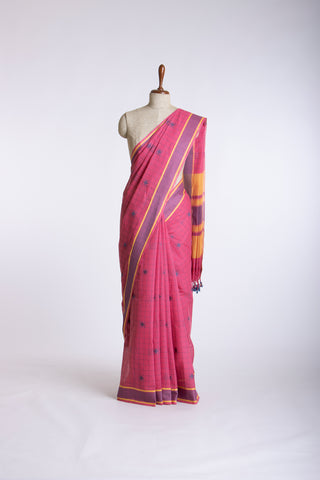 Kanchi cotton checks and butta weaving saree with texture