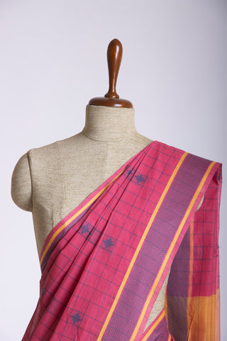 Kanchi cotton checks and butta weaving saree with texture