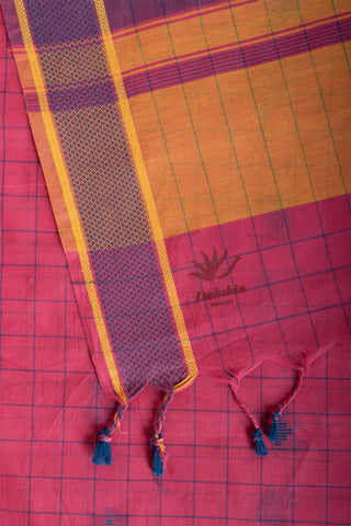 Kanchi cotton checks and butta weaving saree with texture