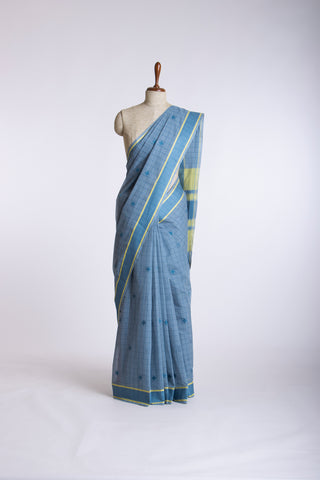 Kanchi cotton checks and butta weaving saree with texture