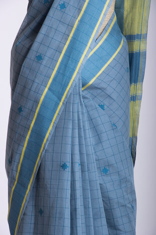 Kanchi cotton checks and butta weaving saree with texture