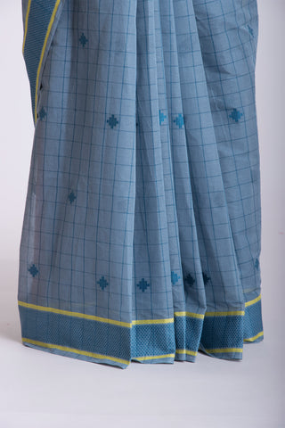 Kanchi cotton checks and butta weaving saree with texture