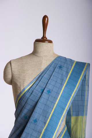 Kanchi cotton checks and butta weaving saree with texture