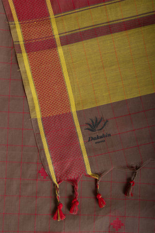 Kanchi cotton checks and butta weaving saree with texture