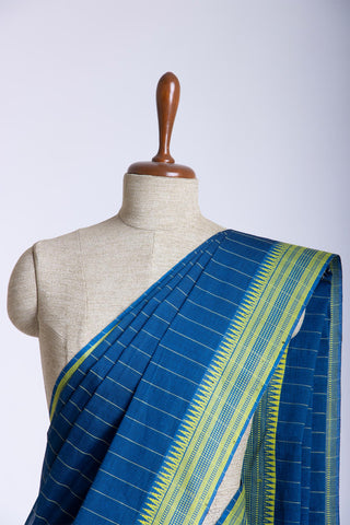 Mangalagiri cotton saree with allover stripes weaving