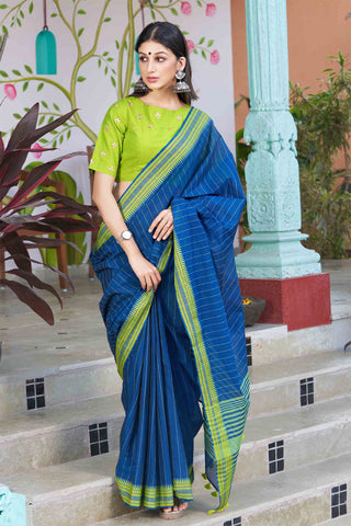 Mangalagiri cotton saree with allover stripes weaving