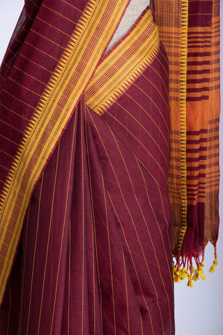 Mangalagiri cotton saree with allover stripes weaving