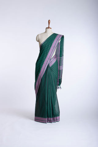 Mangalagiri cotton saree with allover stripes weaving