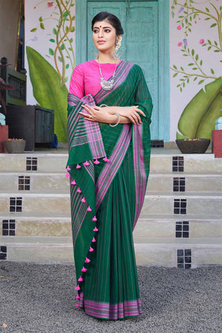 Mangalagiri cotton saree with allover stripes weaving