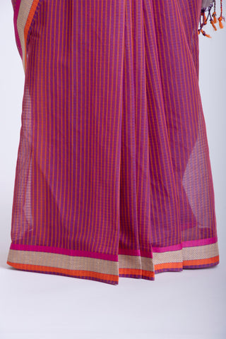 Mangalagiri cotton saree with stripes weaving