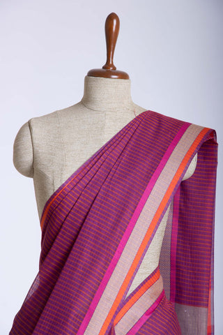 Mangalagiri cotton saree with stripes weaving