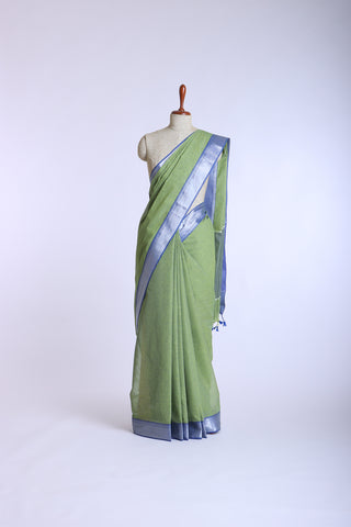 Mangalagiri cotton saree with silver jari border