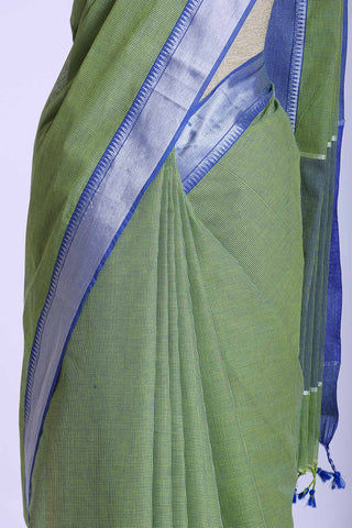 Mangalagiri cotton saree with silver jari border