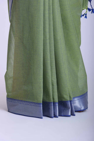 Mangalagiri cotton saree with silver jari border