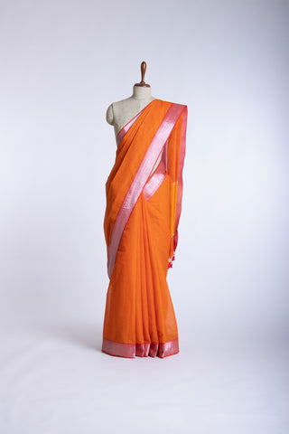 Mangalagiri cotton saree with silver jari border