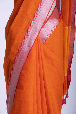 Mangalagiri cotton saree with silver jari border