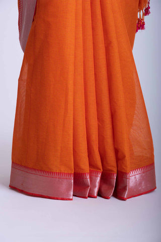 Mangalagiri cotton saree with silver jari border