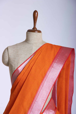 Mangalagiri cotton saree with silver jari border