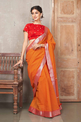 Mangalagiri cotton saree with silver jari border