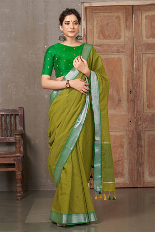 Mangalagiri cotton saree with silver jari border