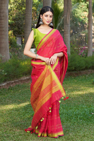 Mangalagiri cotton saree with allover box patti design