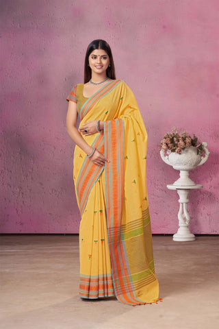 Uppada Cotton Saree With Flower Butta Weaving