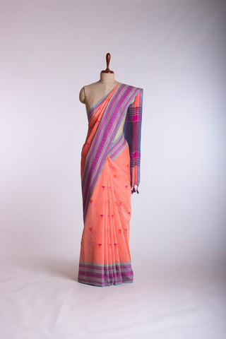 Uppada Cotton Saree With Flower Butta Weaving