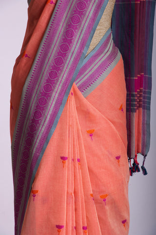 Uppada Cotton Saree With Flower Butta Weaving