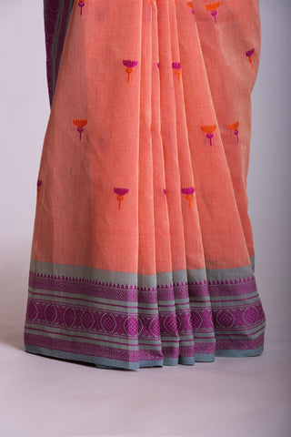 Uppada Cotton Saree With Flower Butta Weaving