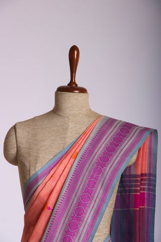 Uppada Cotton Saree With Flower Butta Weaving