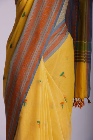 Uppada Cotton Saree With Flower Butta Weaving